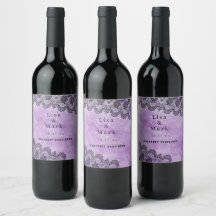 Black Lace Purple Gothic Wedding Wine Labels