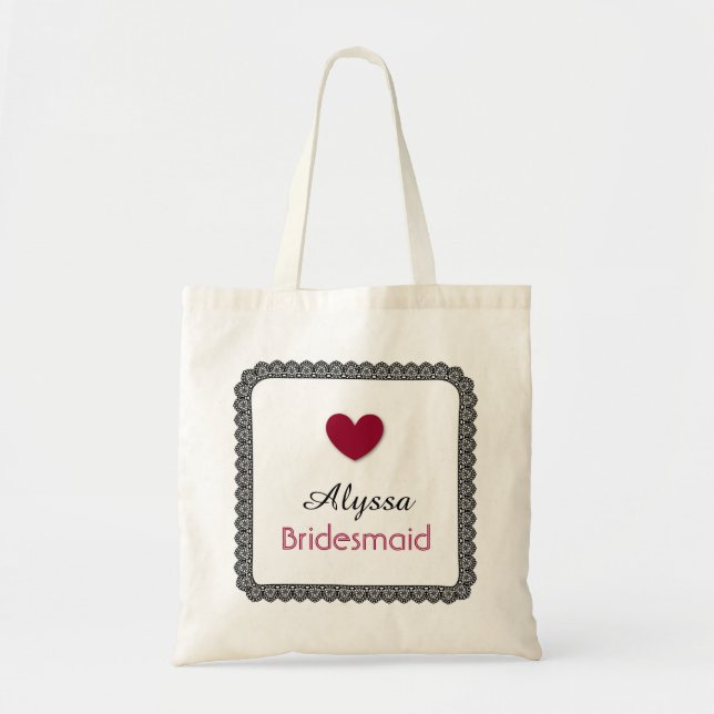 Black Lace Red Heart Bridesmaid Wedding Bag V02 (Front)