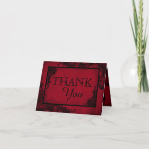 Black Lace Red Modern Goth Thank You Card