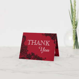 Black Lace Red Modern Goth Thank You Card