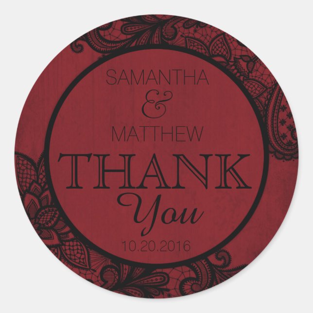 Black Lace Red Modern Goth Thank You Label (Front)