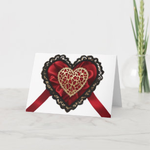 Black Lace Red Solk Gold Valentine's Day Heart Car Card