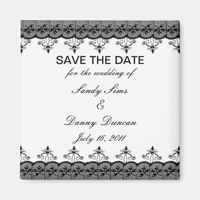 Black Lace Save The Date Magnet (Front)