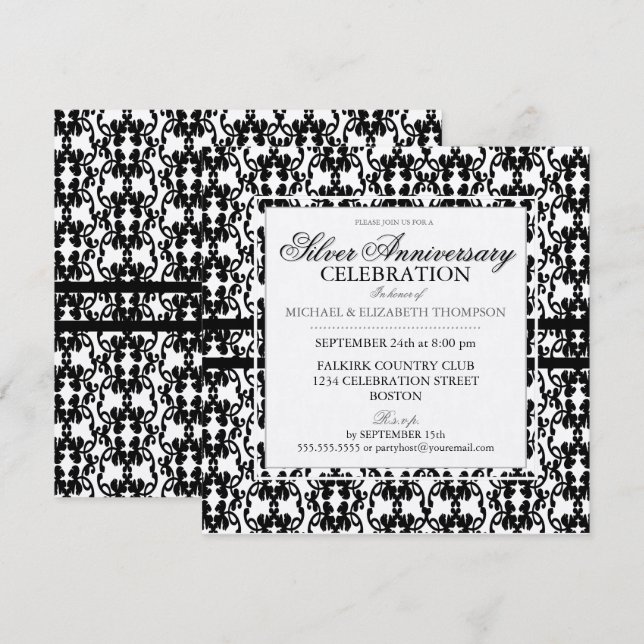 Black Lace Silver Anniversary Party Invitations (Front/Back)