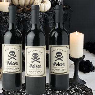 Black Lace Skull Gothic Vintage Halloween Poison Wine Label