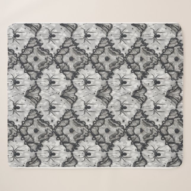 Black Lace Spider Web Seamless Pattern – Gothic Sherpa Blanket (Front (Horizontal))