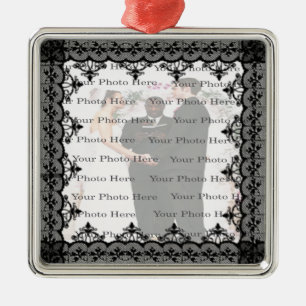 Black Lace Square Silver Ornament