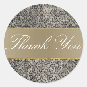 Black Lace Thank You Sticker/Seal Classic Round Sticker