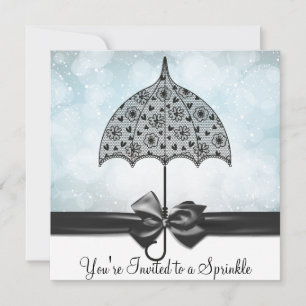 Black Lace Umbrella Blue Baby Sprinkle Baby Shower Invitation