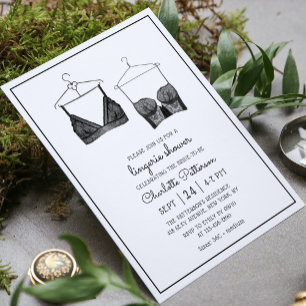 Black Lace Watercolor Lingerie Bridal Shower Invitation