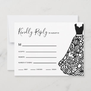 Black Lace Wedding Dress RSVP Card
