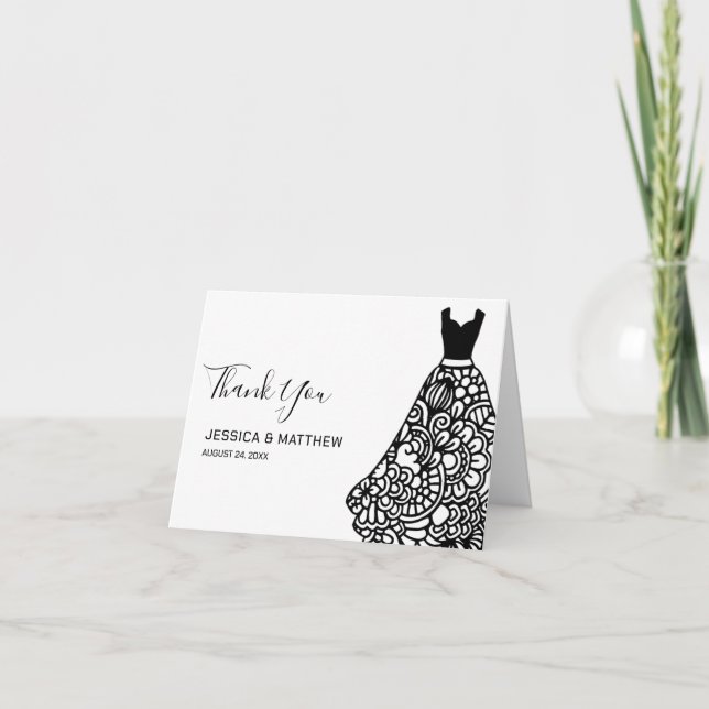 Black Lace Wedding Dress Thank You Card (Front)