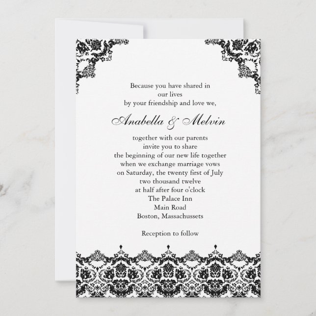 Black Lace Wedding Invitation (Front)