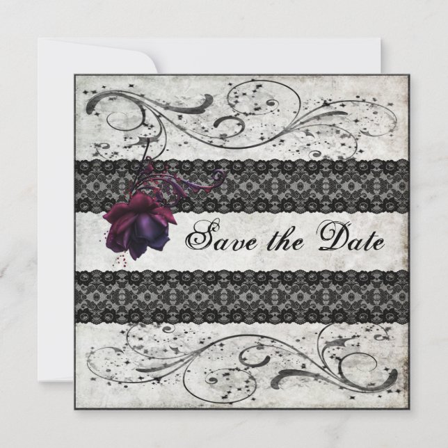 Black Lace Wedding Save the Date (Front)