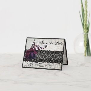 Black Lace Wedding Save the Date Invitation