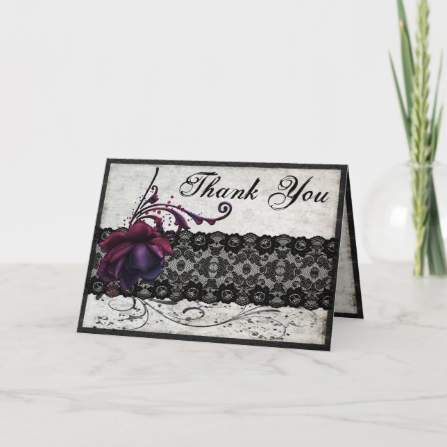 Black Lace Wedding Thank You Card (Front)