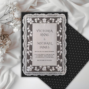 Black Lace Whimsical Vintage Wedding  Invitation