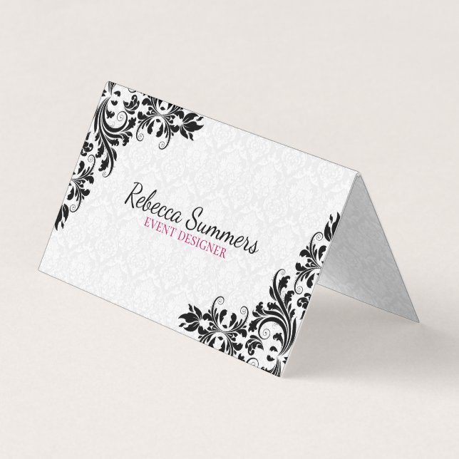 Black Lace White Damasks Business Card (Front)
