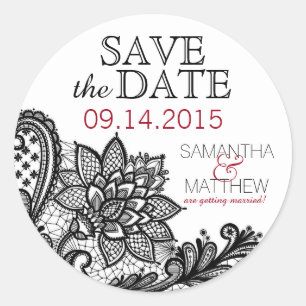 Black Lace White Modern Goth Save the Date Label