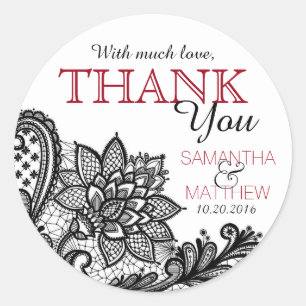 Black Lace White Modern Goth Thank You Label