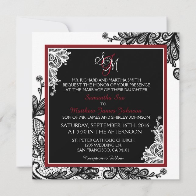 Black Lace White Modern Goth Wedding Invitation (Front)
