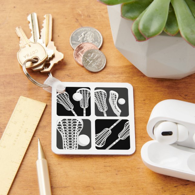 Black Lacrosse Blocks of Sticks and Balls Key Ring (Desk)