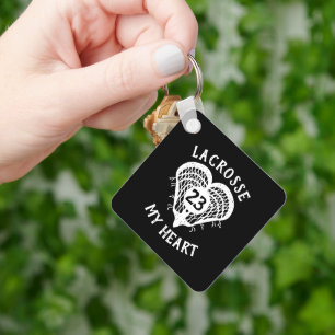 Black Lacrosse My Heart Photo Key Ring