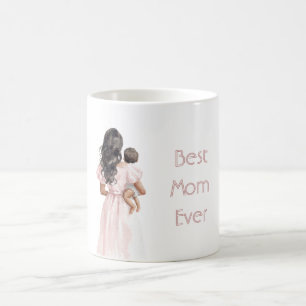 Black Lady Pink Dress Best Mum Ever Baby Coffee Mug