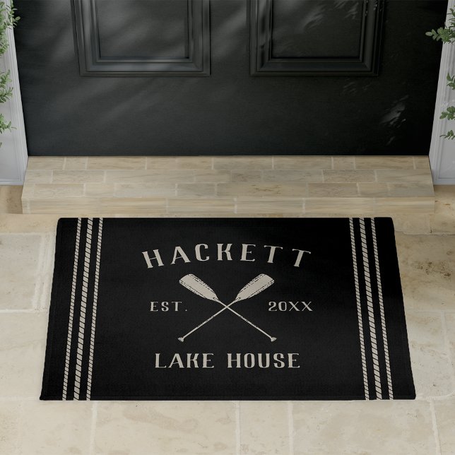 Black | Lake House Rustic Oars Personalised Doormat (Creator Uploaded)