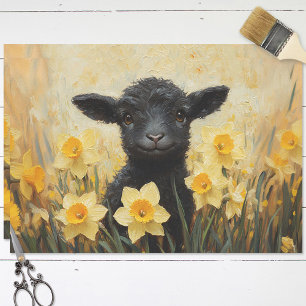 Black Lamb and Yellow Daffodils Painting Decoupage Tissue Paper