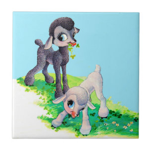 black lamb white lamb ceramic tile