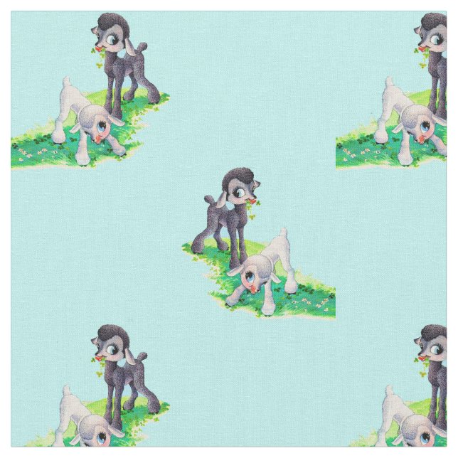 black lamb white lamb print fabric (Close Up)