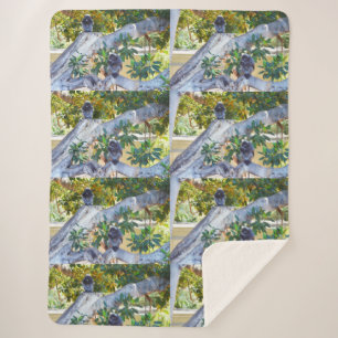 Black Langur Monkeys Eating, Lge Sherpa Blanket