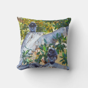 Black Langur Monkeys Eating, Throw Cushion