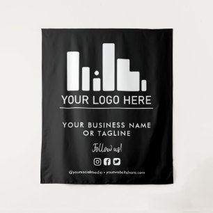 Black Large Logo & Social Media Backdrop Tapestry