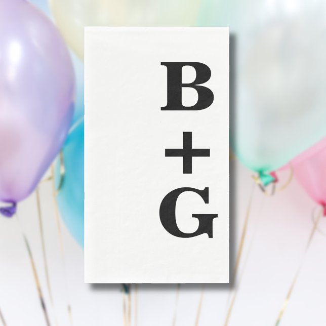 Black Large Modern Wedding Initials | White Napkin (Creator Uploaded)