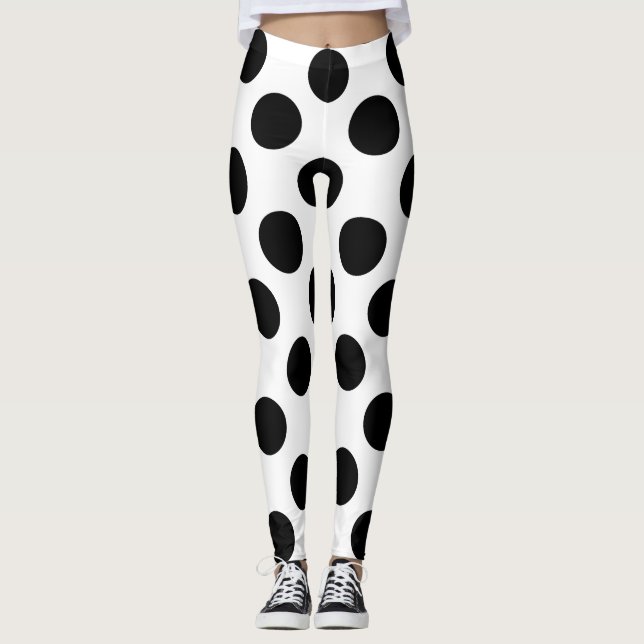Black Large Polka Dots Pattern Leggings (Front)