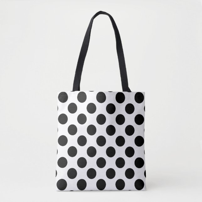 Black Large Polka Dots Pattern Tote Bag (Front)
