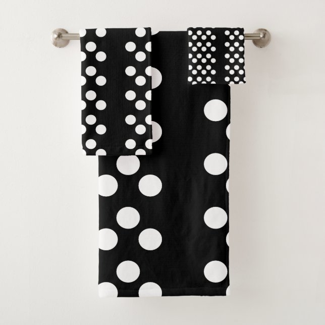Black: Large white Polka Dot Pattern Bath Towel Set (Insitu)