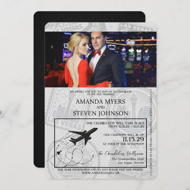 Black Las Vegas Passport Wedding Invitation (Front/Back)