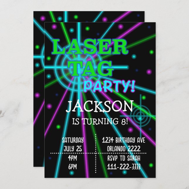 Black Laser Tag Birthday Invitation (Front/Back)
