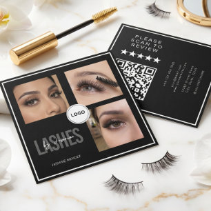 Black Lash Tech Photo Collage QR Code & Review Square Business Card