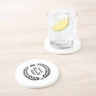 Black Laurel Wreath Custom Monogram Coaster