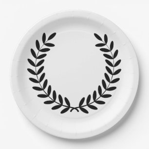 Black Laurel Wreath Greek Olive Branch Paper Plate