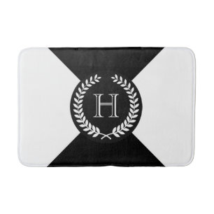 Black Laurel Wreath Monogram Bath Mat