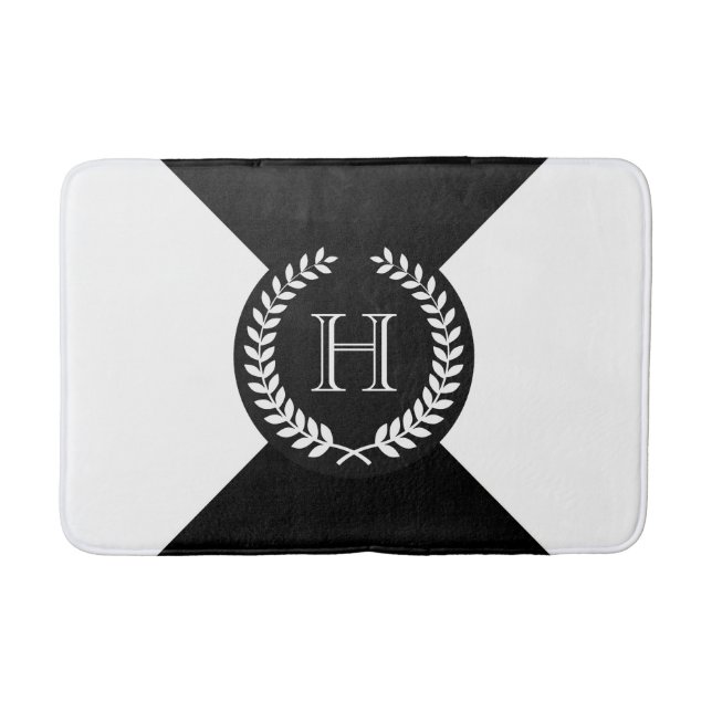 Black Laurel Wreath Monogram Bath Mat (Front)