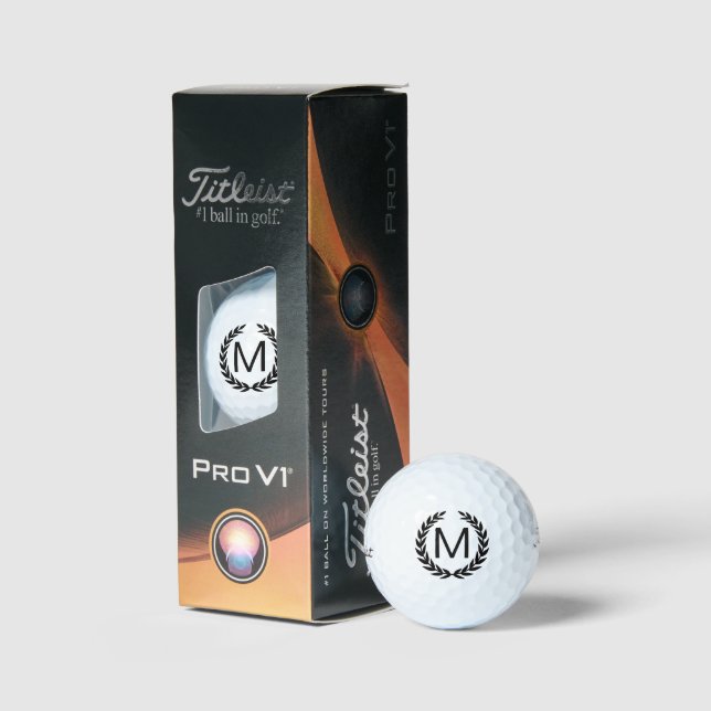 Black Laurel Wreath Monogram Titleist Pro V1 Golf Balls (Packaging)