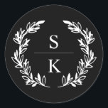 Black Laurel Wreath Monogram Wedding Seal<br><div class="desc">Elegant black wedding envelope seal with a laurel wreath monogram. Monogrammed envelope seal with a white laurel wreath against a black background. Black envelope seal with your initials inside a laurel wreath.</div>
