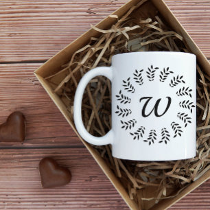 Black laurel wreath monogrammed coffee mug