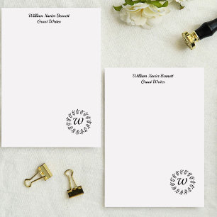 Black laurel wreath monogrammed custom letterhead